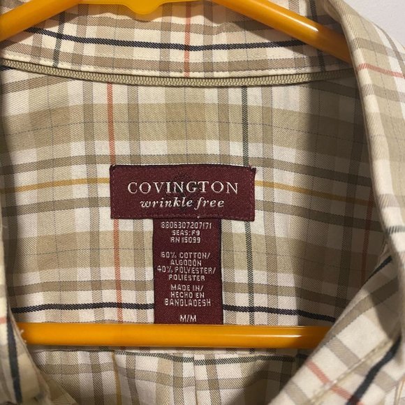 Covington Wrinkle Free Beige Plaid Button Down Men's Shirt - Medium - Picture 4 of 9
